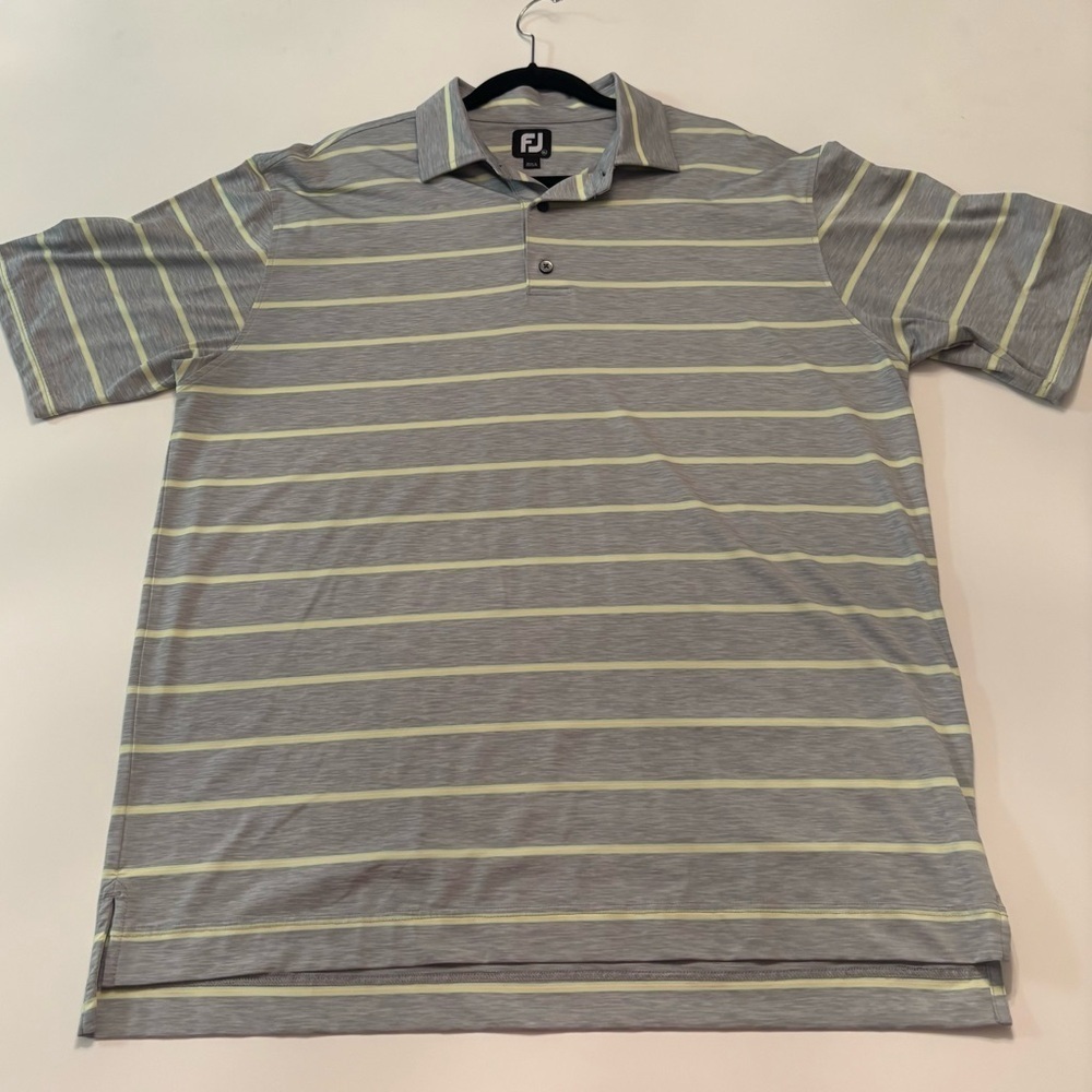 FootJoy Yellow Gray Stripe Golf Polo Shirt Men’s XL FJ Logo 1914 Sleeve